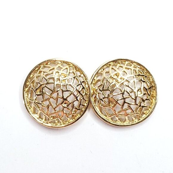Domed Round Open Abstract Weave Earrings Gold Tone Woven Geometric Vintage Avon - Picture 1 of 3